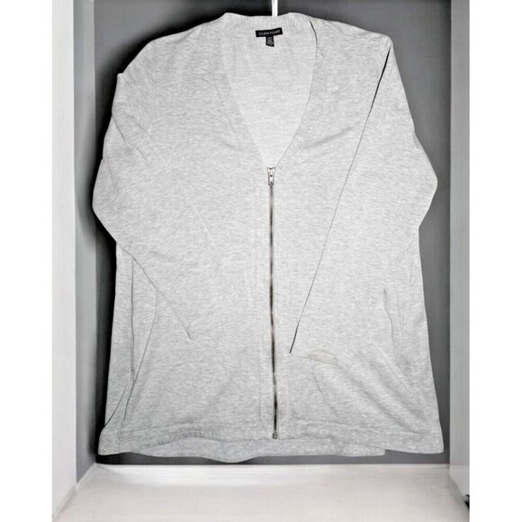 EILEEN FISHER Womens L Round-Neck Zip-Up Jacket in Metor (Gray) - Picture 1 of 12